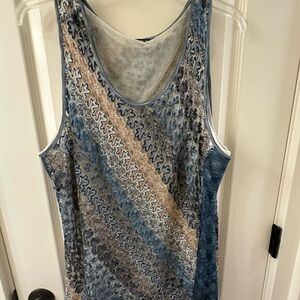 NIC+ZOE Blue and Tan Patterned Tank Top